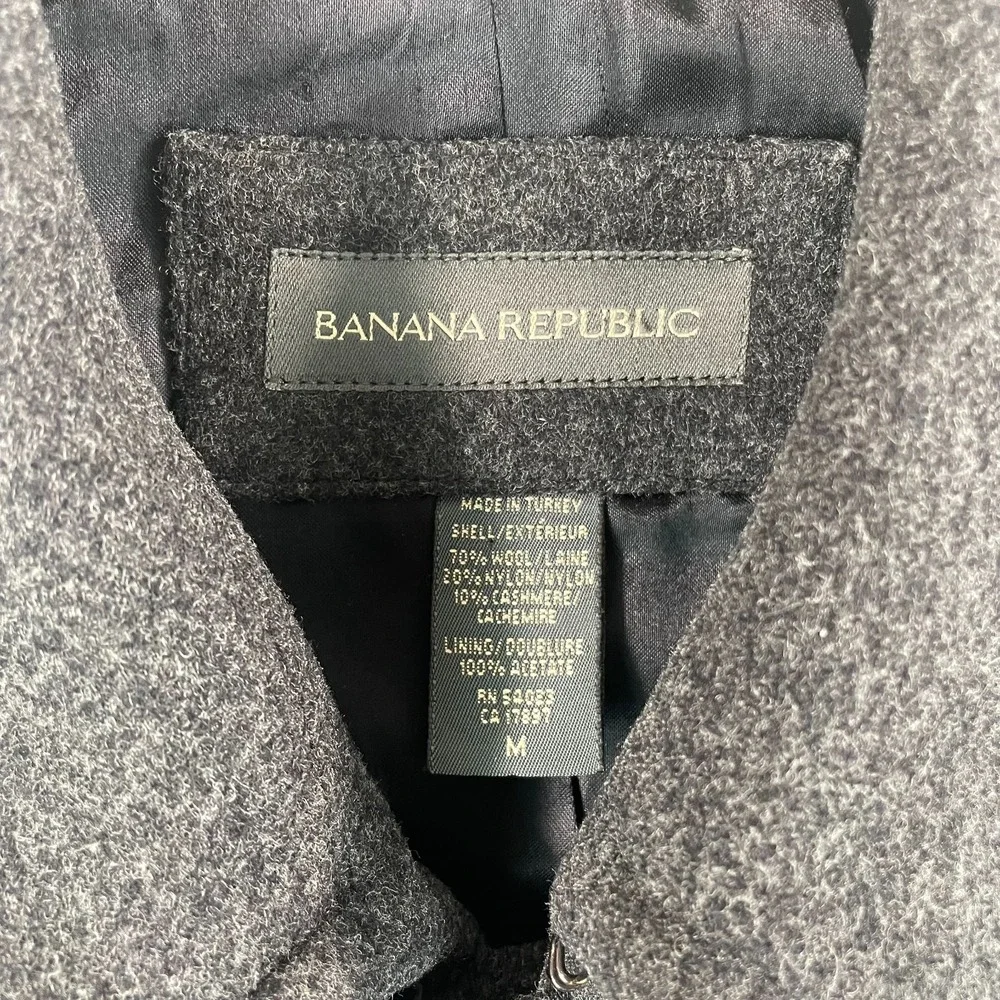 Vintage Banana‎ Republic Pea Coat Men Medium Grey Wool Cashmere Double Breasted